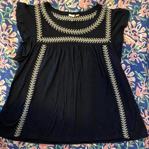 Gap Navy Swing Embroidered Butterfly Slv. T-shirt
